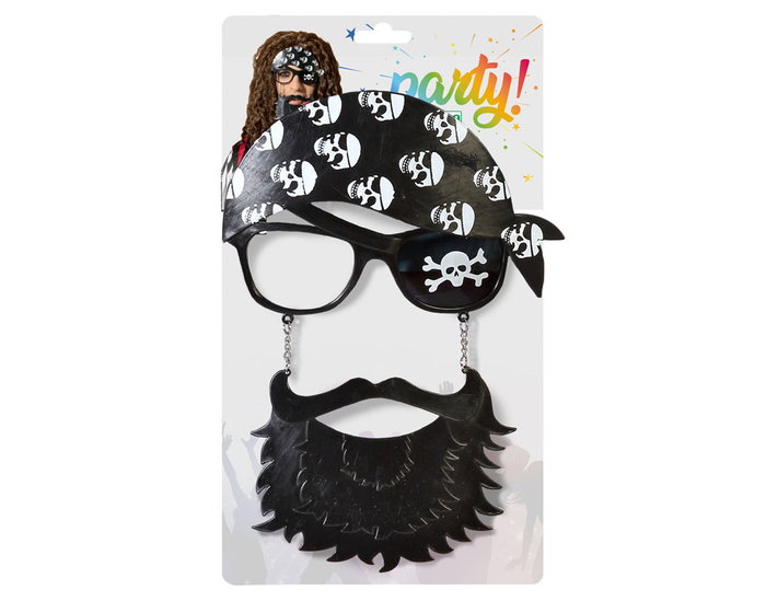 Atosa Accessoires de Pirate avec Lunettes, Barbe et Bandana Crânes Adulte