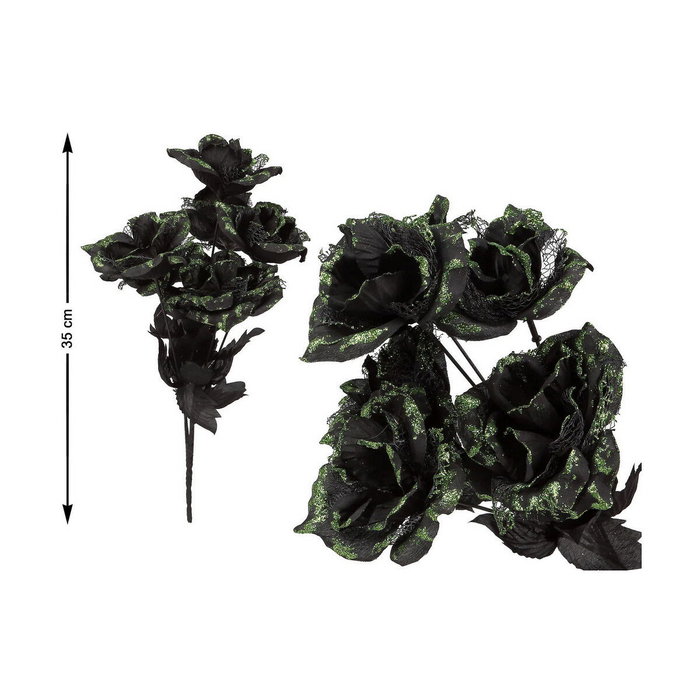 Atosa Bouquet de fleurs décoratives noires avec éclats verts 35cm