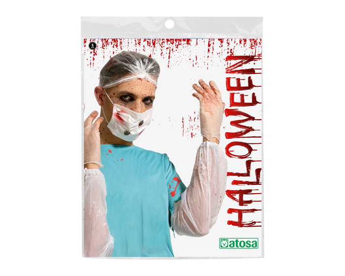 Set de déguisement de médecin ensanglanté - Gorro, masque, gants et manches protectrices pour Halloween et fêtes d'horreur