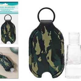 Porte-clés Doseur de Gel Remplissable, Camouflage Vert, Pratique et Portable pour Sac à Dos ou Poche, Vendu Vide