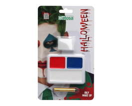 Atosa Kit de maquillage clown macabre blanc, rouge, bleu et noir avec éponge et crayon