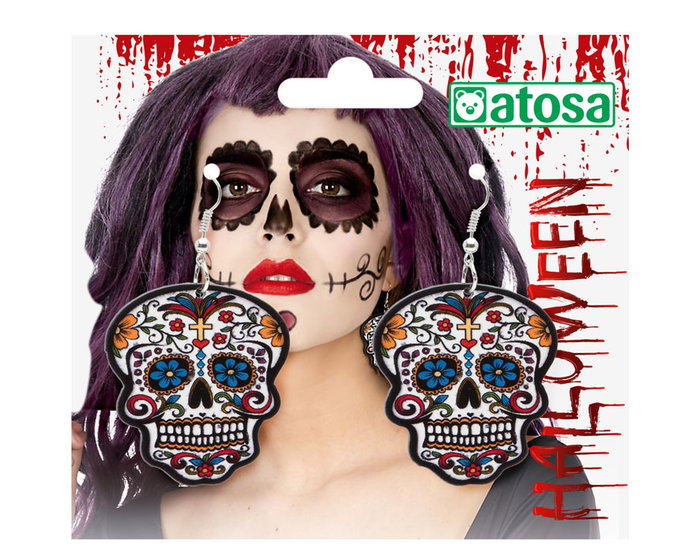 Pendientes De Calaveras, Boucles d'oreilles tête de mort mexicaine pour costume Catrina, Dia de Muertos, Halloween