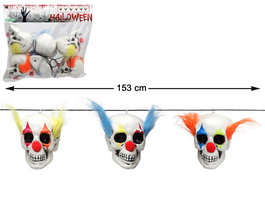Guirnalda Halloween avec crânes de clown - 153 cm - Décoration macabre pour fête d'Halloween et événement terrifiant