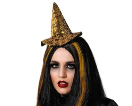 Diadema De Bruja Dorado Brillante Lentejuelas Diadème Sorcière Or Brillant avec Paillettes pour Halloween Carnaval Déguisement Fantaisie