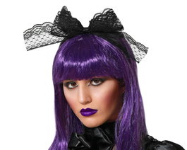 Diadème Halloween avec un nœud noir en dentelle - Accessoire de déguisement gothique ou Lolita sinistre