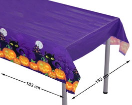 Atosa Nappe d'Halloween Violette avec Citrouilles et Chat Noir 183x132 cm