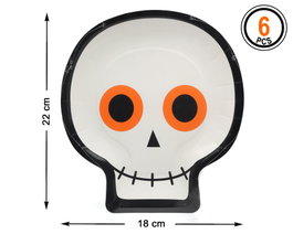 Pack de 6 Assiettes Halloween Crâne Blanc 27x24cm