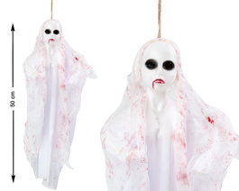 Atosa Pendentif Fantôme Blanc 50 cm avec Cape Ensanglantée et Yeux Noirs