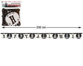 Atosa Guirlande en papier Happy Halloween Noir et Blanc 230 cm