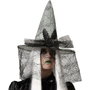 BigBuy Carnival Chapeau de Sorcière Gris avec Voile Toile d'araignée et Rose Foncée
