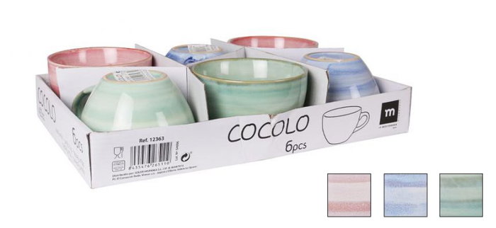 Set de 6 tasses en céramique 425 cc couleurs assorties
