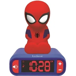 Lexibook Réveil Veilleuse Digital Spiderman pour Enfant - 3D Lumineux et Sonore - Ecran LCD - Alarme avec Effets Sonores Marvel - Rouge et Bleu