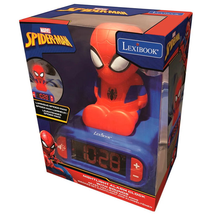 Lexibook Réveil Spider-Man avec veilleuse 3D et effets sonores, Bleu et Rouge