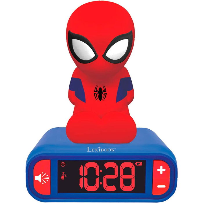 Lexibook Réveil Spider-Man avec veilleuse 3D et effets sonores, Bleu et Rouge