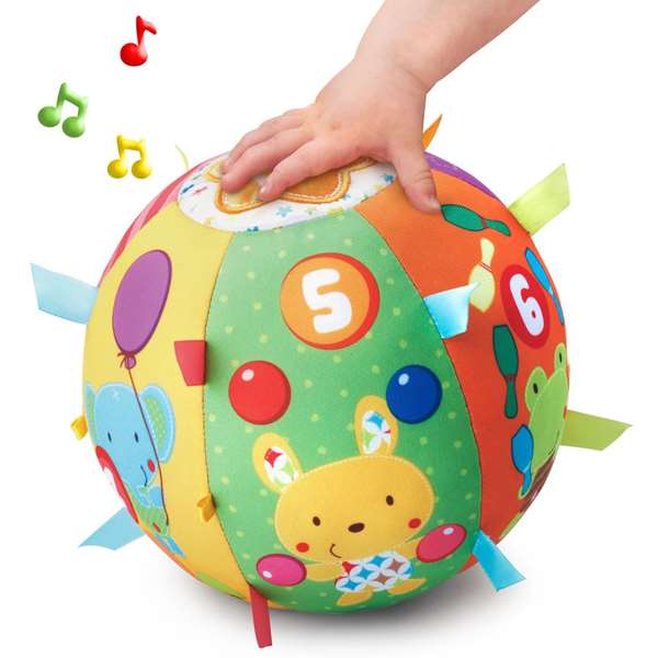 Vtech - Balle musicale pour bébé avec textures variées, 15 mélodies, 5 chansons, 18 cm - Jouet d'éveil espagnol - Fonctionne avec piles AAA (incluses)