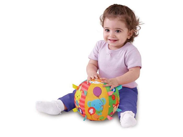 Vtech - Balle musicale pour bébé avec textures variées, 15 mélodies, 5 chansons, 18 cm - Jouet d'éveil espagnol - Fonctionne avec piles AAA (incluses)