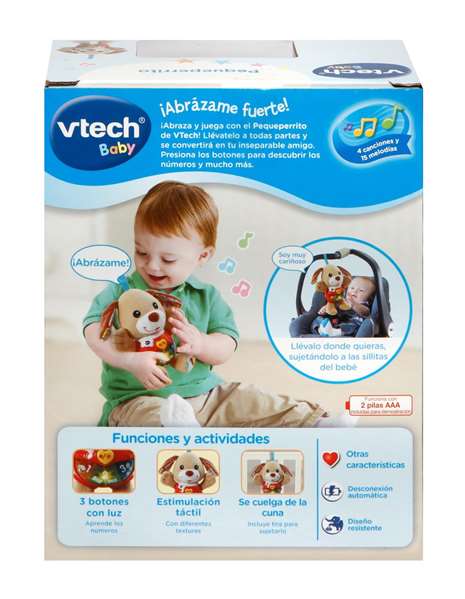 Vtech Peluche Pequeperrito - Peluche éducative avec lumières, sons et activités - 3 à 36 mois - Dimensions 19 x 17 x 9 cm