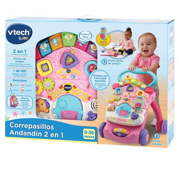 VTech Andador Comienzandar - Andeur 2 en 1 Rose avec Tableau Extraible, Sons et Lumières - Pliant - Âge 9-36 Mois - 46 x 33 x 45 cm