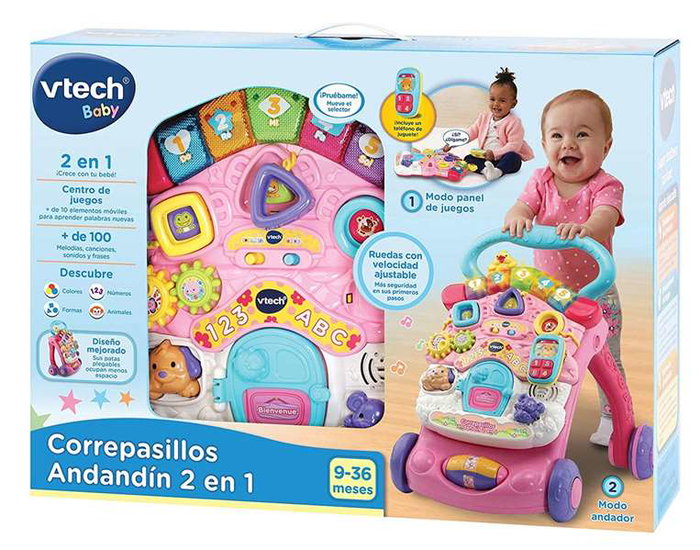 VTech Andador Comienzandar - Andeur 2 en 1 Rose avec Tableau Extraible, Sons et Lumières - Pliant - Âge 9-36 Mois - 46 x 33 x 45 cm