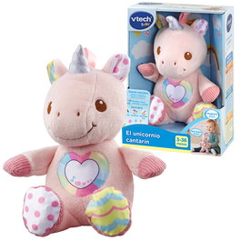 VTech Peluche éducative Unicornio Cantarin 80-528122 avec lumières, musique, couleurs et apprentissage des émotions - Version espagnole