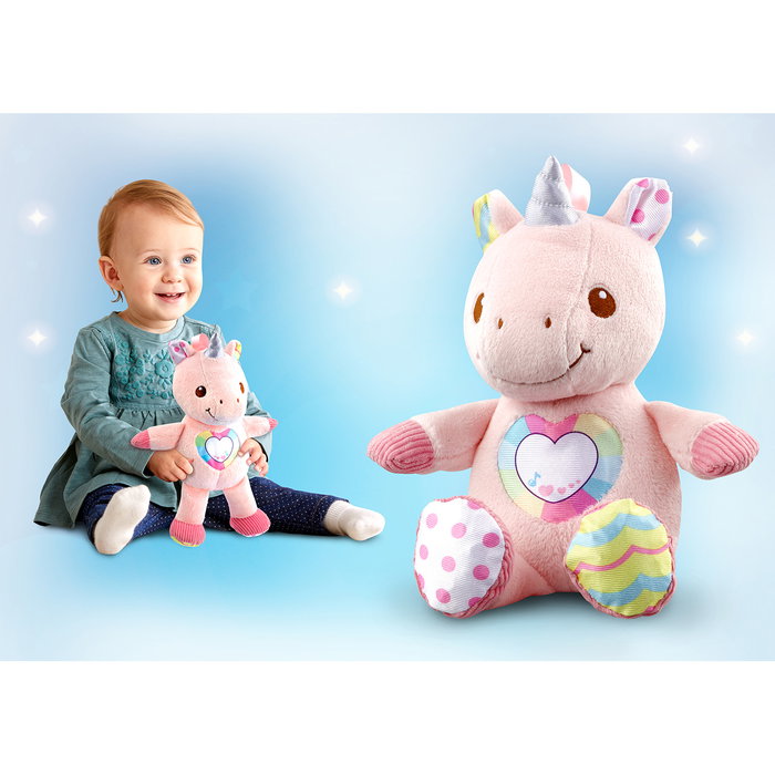 VTech Peluche éducative Unicornio Cantarin 80-528122 avec lumières, musique, couleurs et apprentissage des émotions - Version espagnole