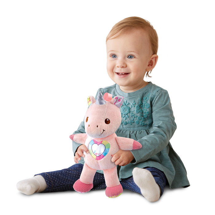 VTech Peluche éducative Unicornio Cantarin 80-528122 avec lumières, musique, couleurs et apprentissage des émotions - Version espagnole