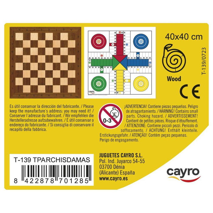 Cayro Plateau en bois Parchís (4 joueurs) et Dames 40x40 cm sans accessoires Cayro Plateau en bois Parchís (4 joueurs) et Dames 40x40 cm sans accessoires