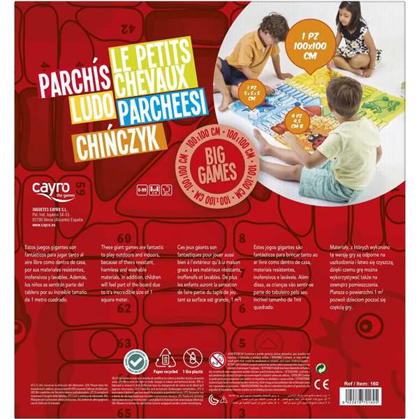 Cayro Jeu de parchís géant pour le sol 100x100 cm - Jeu de société en plastique pour enfants à partir de videolate 3 ans