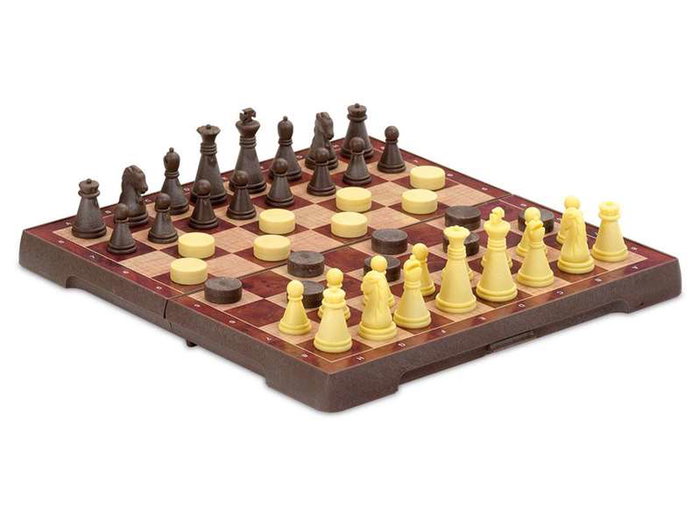 Cayro - Jeu d'échecs et de dames magnétique 16x16 cm, plateau double face, 2 jeux de société en 1, en plastique