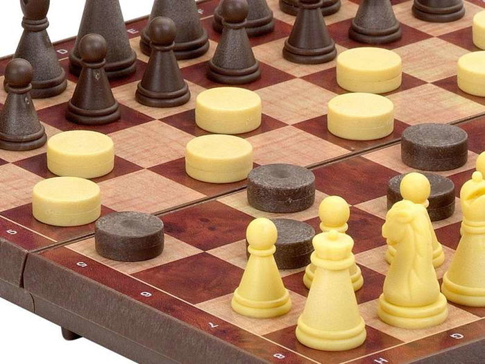 Cayro - Jeu d'échecs et de dames magnétique 16x16 cm, plateau double face, 2 jeux de société en 1, en plastique