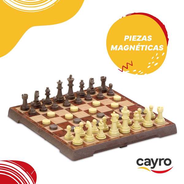 Cayro - Jeu d'échecs et de dames magnétique 2 en 1 - Plateau 24 x 24 cm - Pièces magnétiques - Pour 2 joueurs - A partir de 7 ans Cayro - Jeu d'échecs et de dames magnétique 2 en 1 - Plateau 24 x 24 cm - Pièces magnétiques - Pour 2 joueurs - A partir de 7 ans