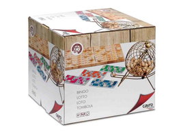 Cayro Bingo en bois et métal avec cartons, Jeu de société multilingue, Dimensions 26x24x33 cm