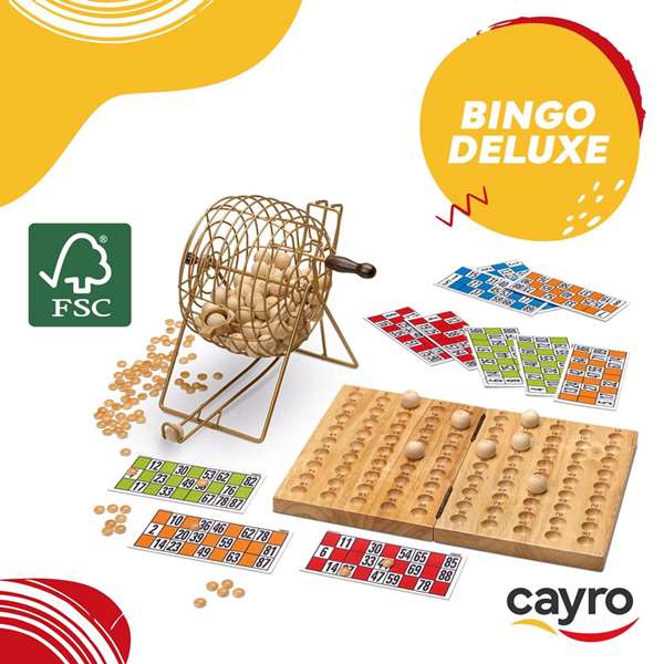 Cayro Bingo en bois et métal avec cartons, Jeu de société multilingue, Dimensions 26x24x33 cm Cayro Bingo en bois et métal avec cartons, Jeu de société multilingue, Dimensions 26x24x33 cm