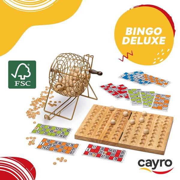 Cayro Bingo en bois et métal avec cartons, Jeu de société multilingue, Dimensions 26x24x33 cm Cayro Bingo en bois et métal avec cartons, Jeu de société multilingue, Dimensions 26x24x33 cm