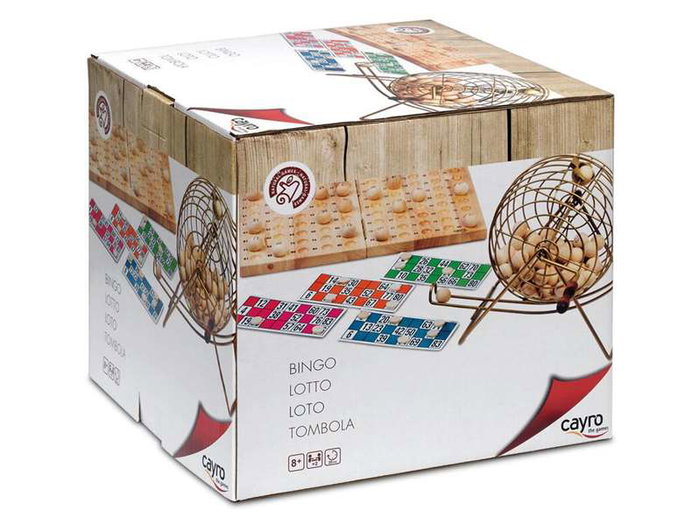 Cayro Bingo en bois et métal avec cartons, Jeu de société multilingue, Dimensions 26x24x33 cm Cayro Bingo en bois et métal avec cartons, Jeu de société multilingue, Dimensions 26x24x33 cm