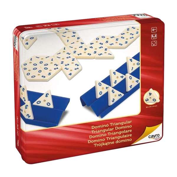 Cayro Jeu de dominos triangulaire en métal avec 56 pièces et 4 supports - 27 x 27 x 5,7 cm