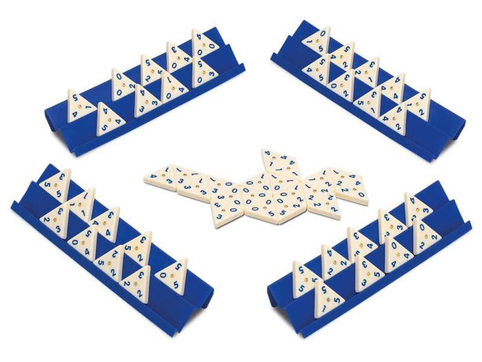 Cayro Jeu de dominos triangulaire en métal avec 56 pièces et 4 supports - 27 x 27 x 5,7 cm