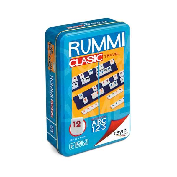 Cayro Juego Rummi Classic - Jeu de Rummikub de voyage en boîte métal - Version multilingue (Espagnol, Anglais, Français, Italien, Portugais, Allemand)