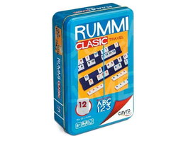 Cayro Juego Rummi Classic - Jeu de Rummikub de voyage en boîte métal - Version multilingue (Espagnol, Anglais, Français, Italien, Portugais, Allemand)