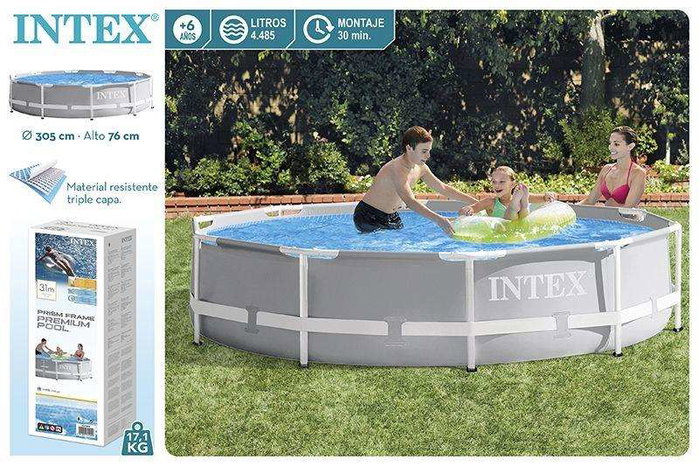 Intex Piscine ronde démontable Prism Frame, 305 x 76 cm, capacité 4485 litres, PVC, pour adultes et enfants (+6 ans)