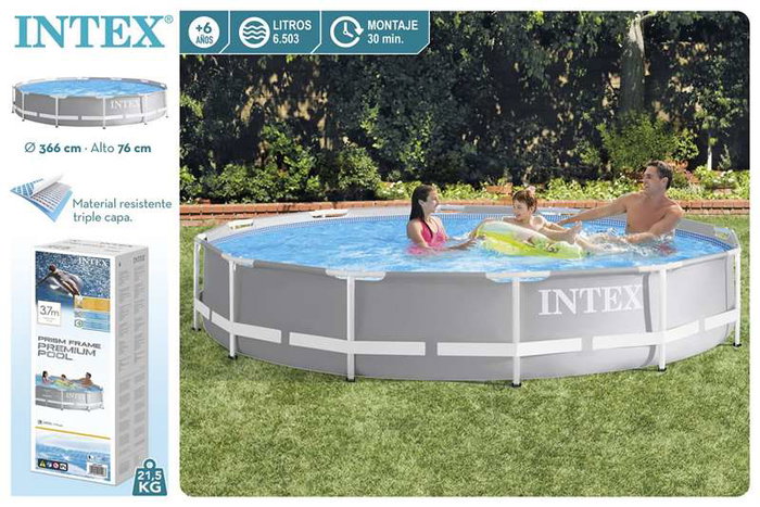 Intex Piscine ronde démontable Prism Frame 366x76 cm, Capacité 6503 litres, Pour +6 ans, PVC Intex Piscine ronde démontable Prism Frame 366x76 cm, Capacité 6503 litres, Pour +6 ans, PVC