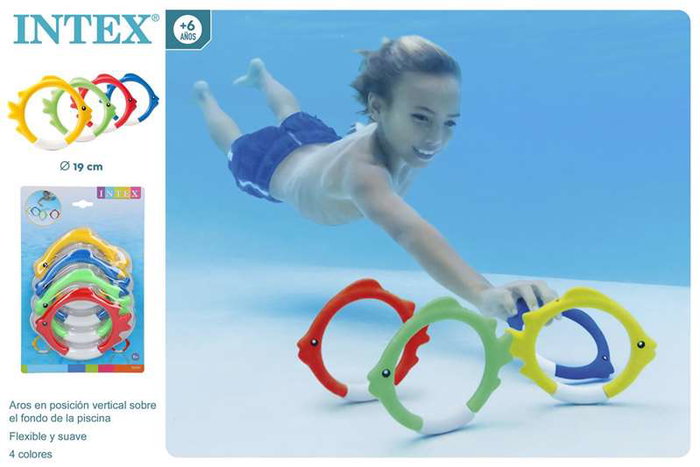 Intex - Jeu aquatique Fun Poissons et Anneaux (4 pièces en blister), jouet pour enfant +36 mois en ABS/PVC