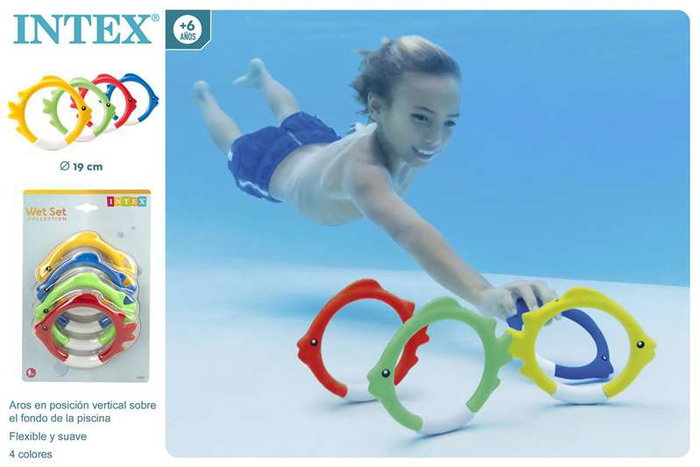 Intex - Jeu aquatique Fun Poissons et Anneaux (4 pièces en blister), jouet pour enfant +36 mois en ABS/PVC