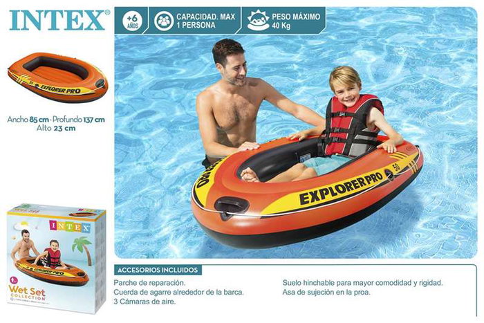 Intex Explorer Pro 50 - Bateau gonflable pour enfants 137 x 85 x 23 cm, âge 6 ans et plus, PVC