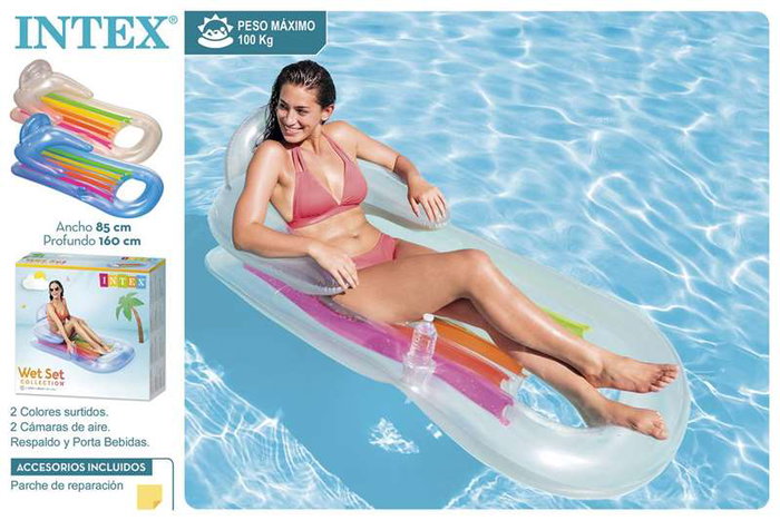 Intex - Matelas de siège géant gonflable avec repose-verres 160 x 85 cm - Modèles assortis - PVC