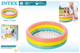 Intex Piscine Gonflable 3 Anneaux Couleurs avec Sol Gonflable pour Enfants 1-3 Ans - 86 x 25 cm, Capacité 56 Litres, PVC, Ronde