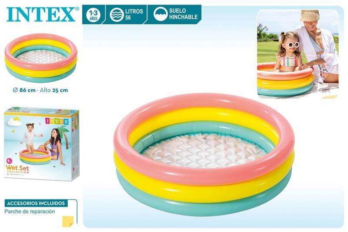 Intex Piscine Gonflable 3 Anneaux Couleurs avec Sol Gonflable pour Enfants 1-3 Ans - 86 x 25 cm, Capacité 56 Litres, PVC, Ronde Intex Piscine Gonflable 3 Anneaux Couleurs avec Sol Gonflable pour Enfants 1-3 Ans - 86 x 25 cm, Capacité 56 Litres, PVC, Ronde