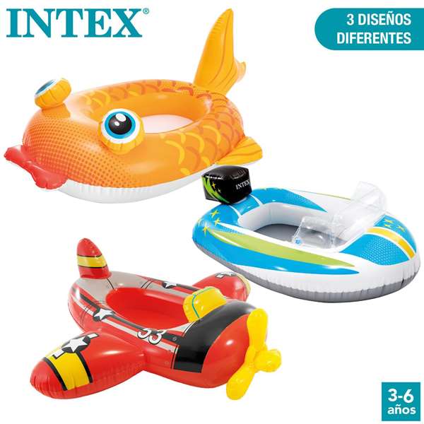 Intex - Canot pneumatique pour enfant 3-6 ans, modèles surtidos (Abeille 112*99 cm, Avion 119*114 cm, Loutre 107*76 cm) en PVC