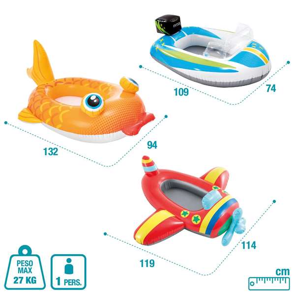 Intex - Canot pneumatique pour enfant 3-6 ans, modèles surtidos (Abeille 112*99 cm, Avion 119*114 cm, Loutre 107*76 cm) en PVC