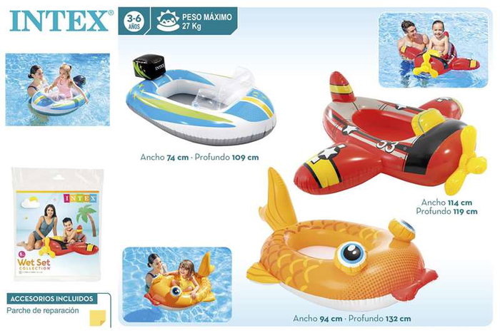 Intex - Canot pneumatique pour enfant 3-6 ans, modèles surtidos (Abeille 112*99 cm, Avion 119*114 cm, Loutre 107*76 cm) en PVC